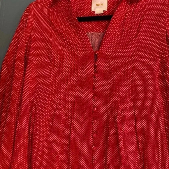 Maeve red with with polka dot blouse - women small - long sleeve vneck - Picture 3 of 6